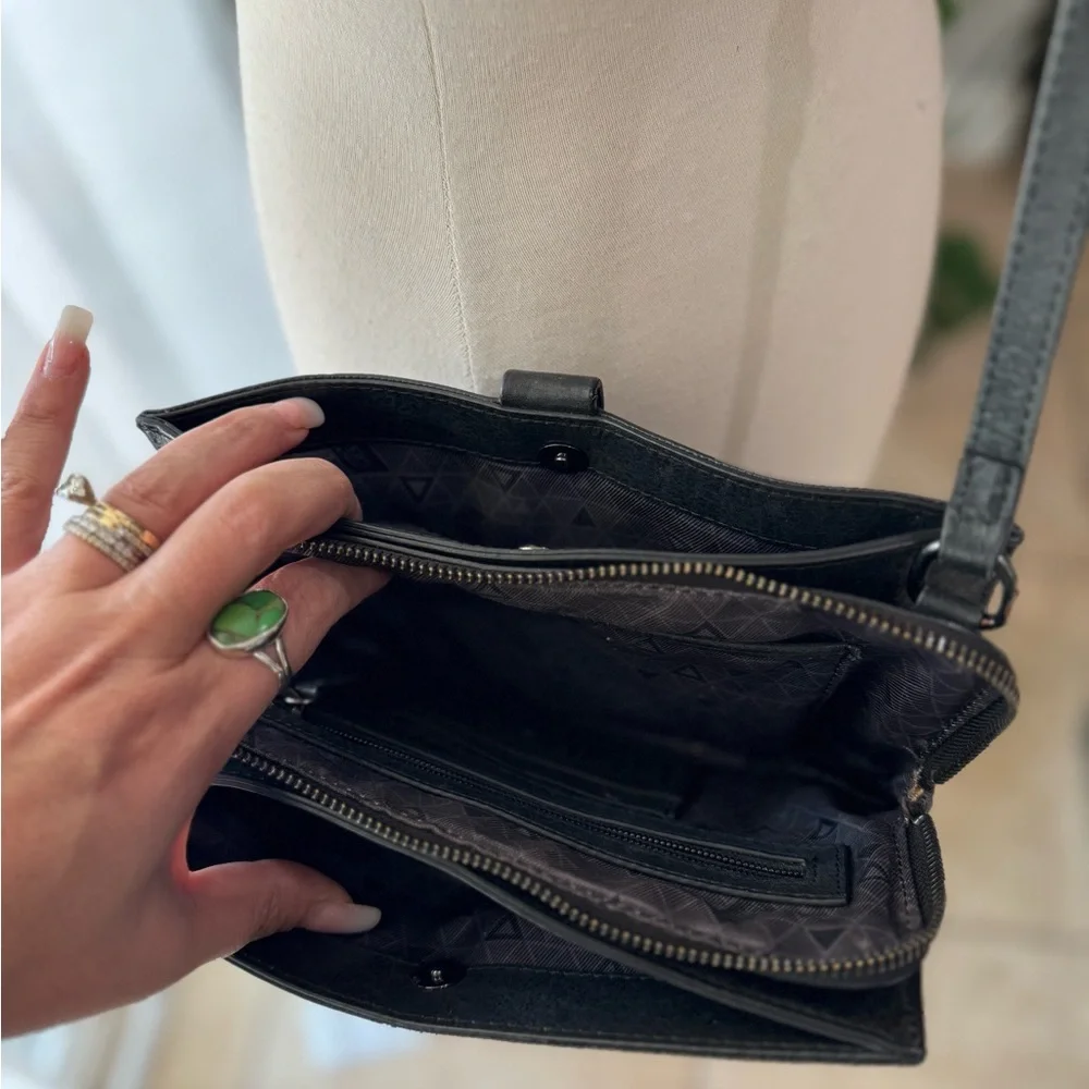 Botkier Black Leather Crossbody Bag with Studded‎ Detail & Adjustable Strap
